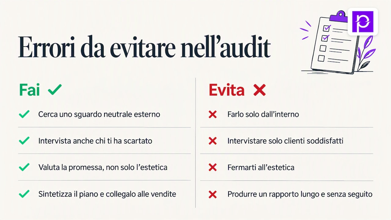 Gli errori che rendono inutile un brand audit — overview diagram